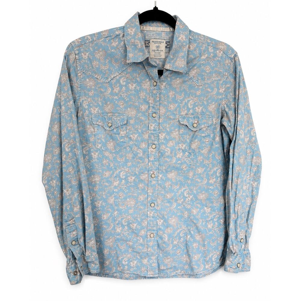 Panhandle Rough Stock Womens Medium Turquoise Paisley Snap Western Boho Rodeo